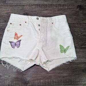Levi's Cream Jean Shorts with Butterfly Design